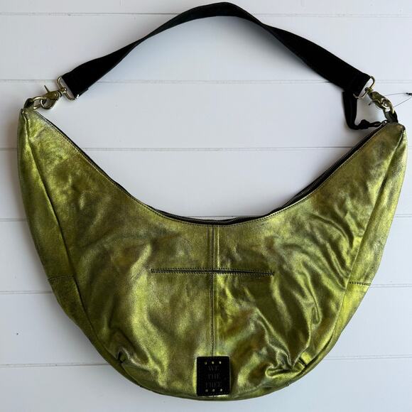 Free People bag slouchy sling leather bag metallic large crossbody - Picture 6 of 10